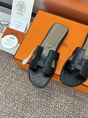 Hermes Oran Black Ostrich Slides - 2