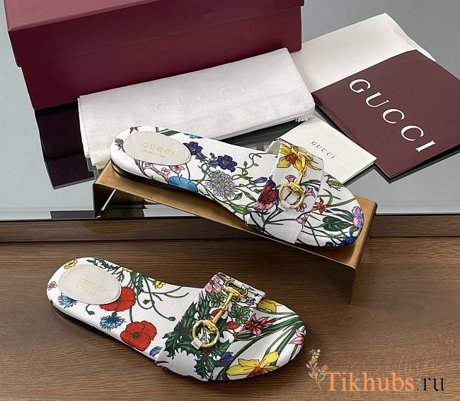 Gucci Slide Horsebit White Multicolor Slides - 1