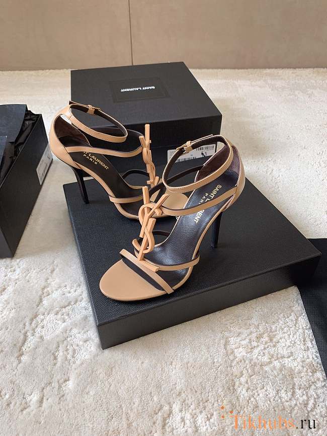 YSL Cassandra Sandals 100mm Beige Heel - 1