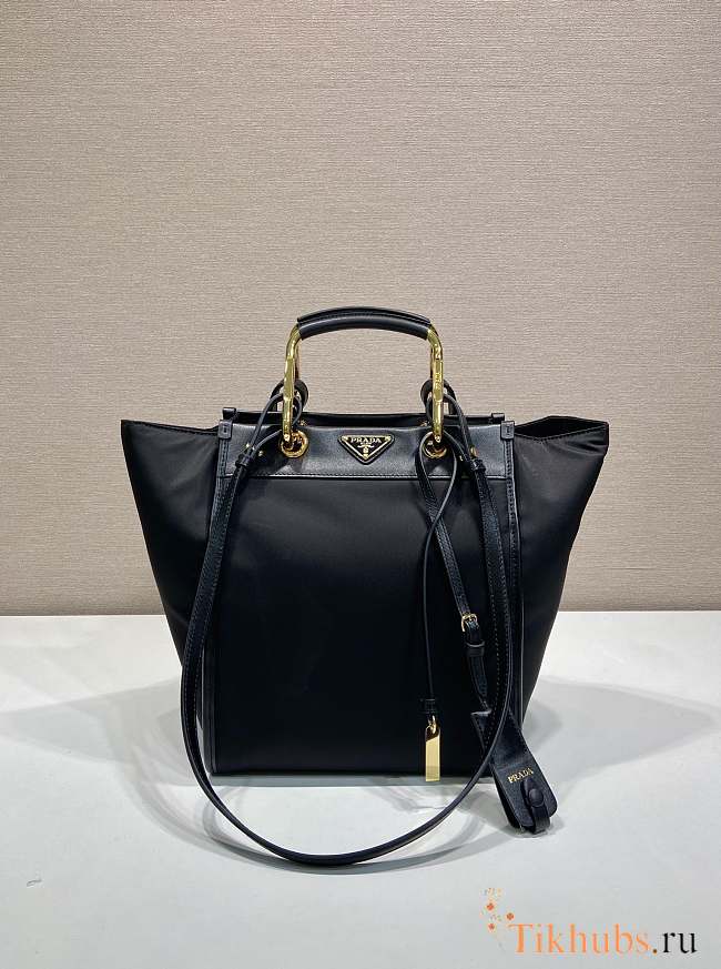 Prada Re-Nylon Leather Tote Bag Black 23x28.5x15cm - 1