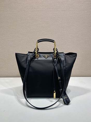 Prada Re-Nylon Leather Tote Bag Black 23x28.5x15cm