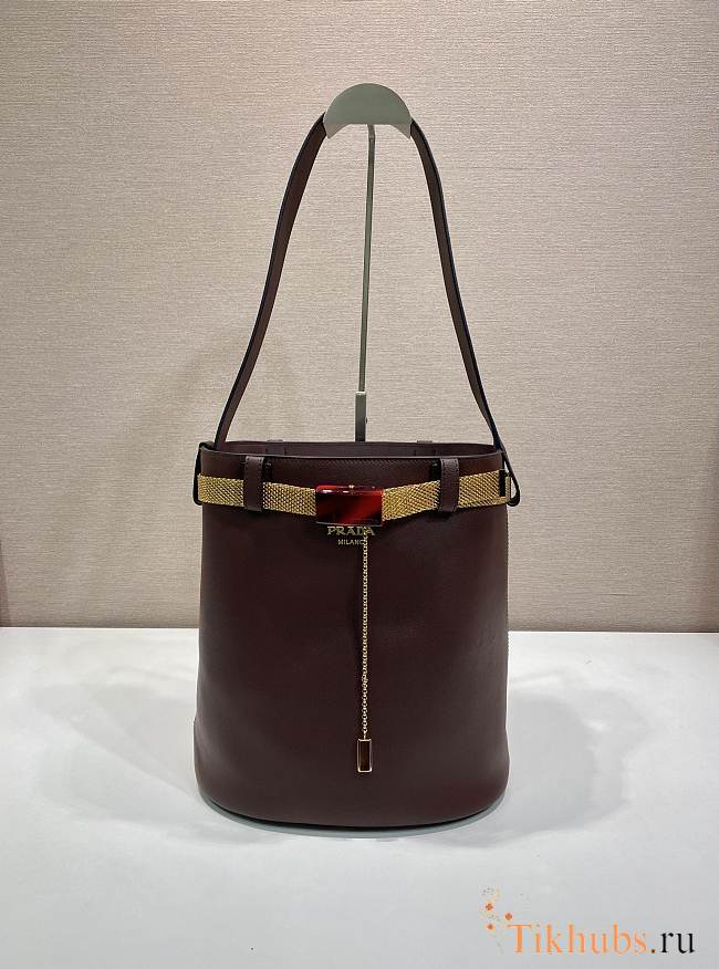 Prada Buckle Leather Bucket Bag Jeweled Belt 26.5x29x18cm - 1