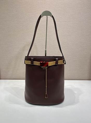 Prada Buckle Leather Bucket Bag Jeweled Belt 26.5x29x18cm