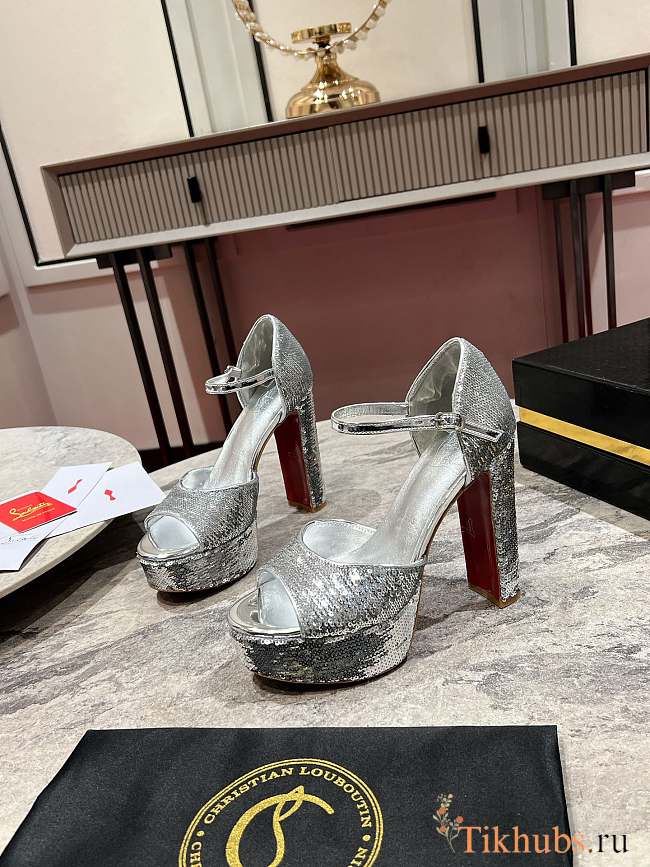 Christian Louboutin Sandaloo 130mm Silver Satin Heel - 1