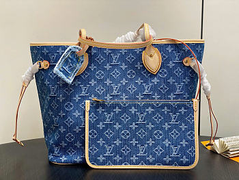 Louis Vuitton LV Neverfull MM Denim Blue 31x28x14cm