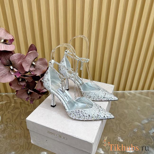 Jimmy Choo Stevie 100 Silver Suede Crystal Pumps - 1