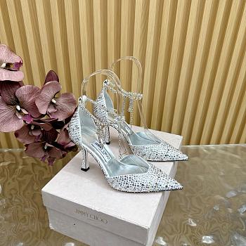 Jimmy Choo Stevie 100 Silver Suede Crystal Pumps