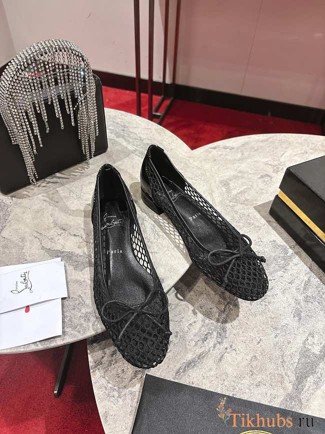 Christian Louboutin Sweetie Jane Mesh Black Patent Ballerinas - 1