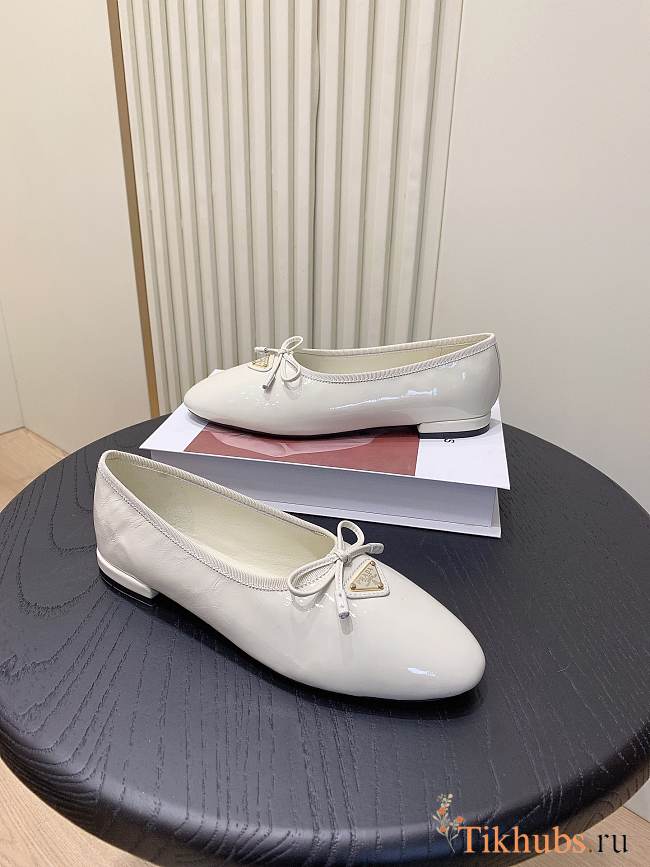 Prada Ballerina White Patent Flat - 1