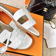 Hermes Oran White Ostrich Slides - 4