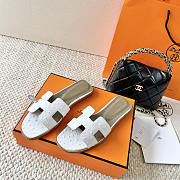 Hermes Oran White Ostrich Slides - 3