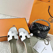 Hermes Oran White Ostrich Slides - 2