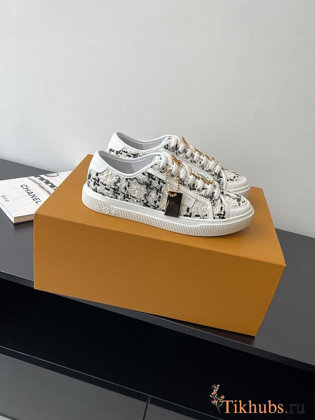 Louis Vuitton LV White Tweed Sneaker - 1
