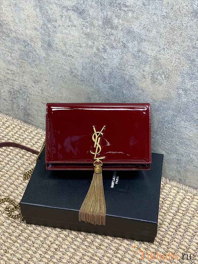 YSL Kate Bag Red Wine Patent 19x12.5x4cm - 1