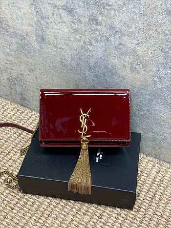 YSL Kate Bag Red Wine Patent 19x12.5x4cm