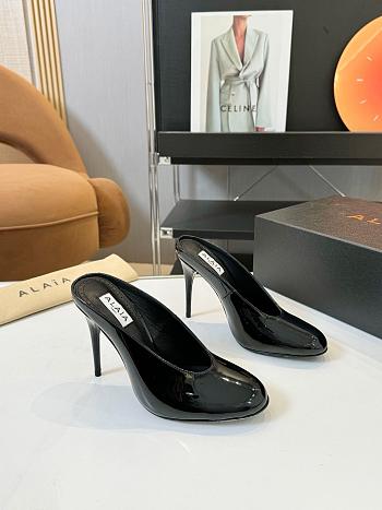 ALAIA Black Patent Leather Mules 10cm