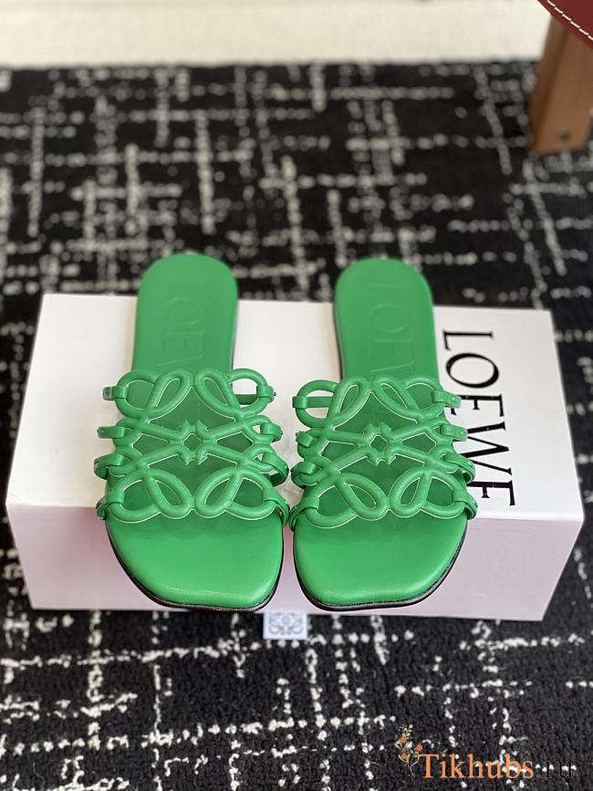 Loewe Petal Anagram Slide Soft Calfskin Green - 1
