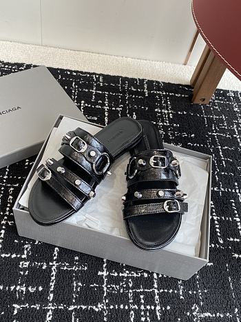Balenciaga City Mule Flat Black Arena Lambskin
