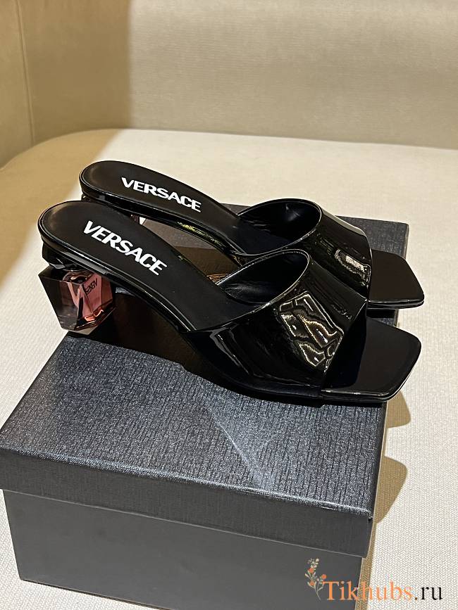 Versace Bright Crystal Patent Black Mules 70 mm - 1