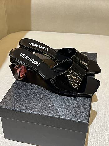 Versace Bright Crystal Patent Black Mules 70 mm