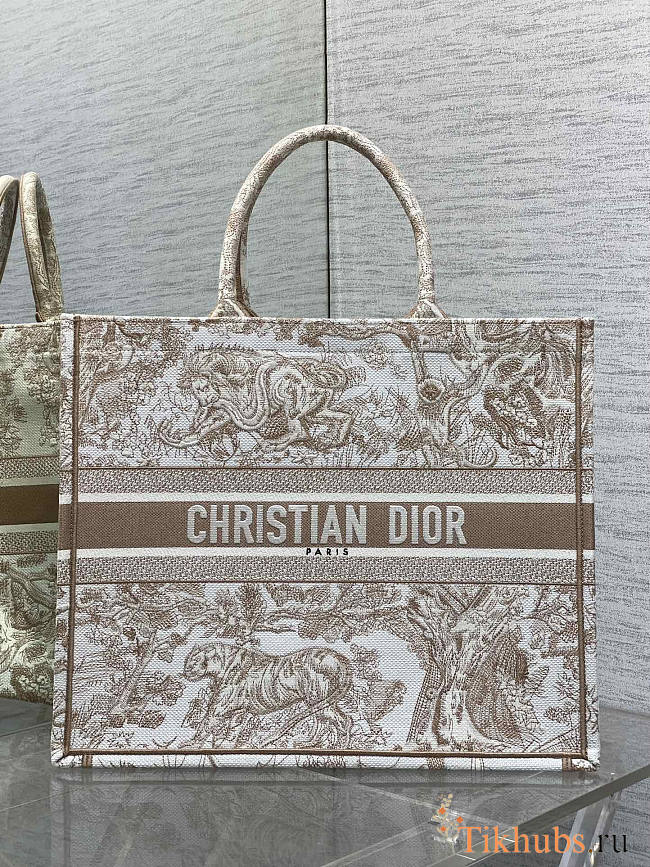 Dior Large Book Tote White Beige Embroidery 42x35x18.5cm - 1