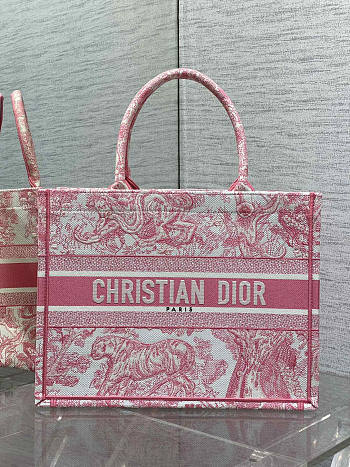 Dior Medium Book Tote White Yarrow Pink 36.5x27.5x16.5cm