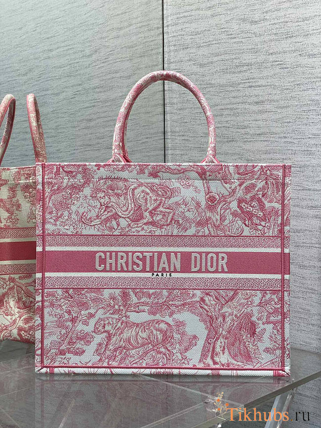 Dior Large Book Tote White Yarrow Pink 42x35x18.5cm - 1