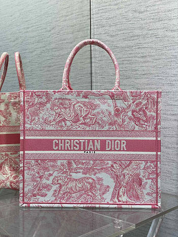 Dior Large Book Tote White Yarrow Pink 42x35x18.5cm
