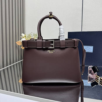 Prada Buckle Medium Leather Handbag With Belt Red Wine 32x23x11cm