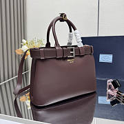 Prada Buckle Medium Leather Handbag With Belt Red Wine 32x23x11cm - 4