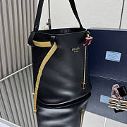 Prada Buckle Leather Bucket Bag Jeweled Belt Black 26.5x29x18cm - 6