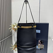 Prada Buckle Leather Bucket Bag Jeweled Belt Black 26.5x29x18cm - 5