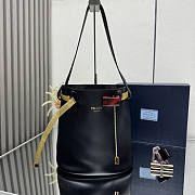 Prada Buckle Leather Bucket Bag Jeweled Belt Black 26.5x29x18cm - 4