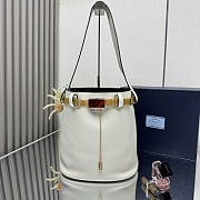 Prada Buckle Leather Bucket Bag Jeweled Belt White 26.5x29x18cm - 1
