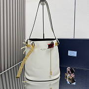 Prada Buckle Leather Bucket Bag Jeweled Belt White 26.5x29x18cm - 3