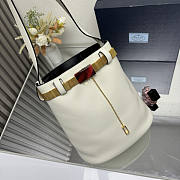 Prada Buckle Leather Bucket Bag Jeweled Belt White 26.5x29x18cm - 2