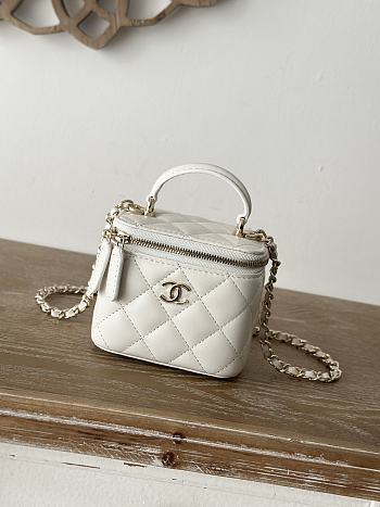 Chanel Mini Top Handle Vanity White Gold Lambskin 11x8.5x7cm