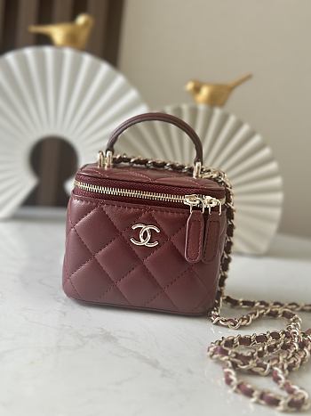 Chanel Mini Top Handle Vanity Red Wine Gold Lambskin 11x8.5x7cm