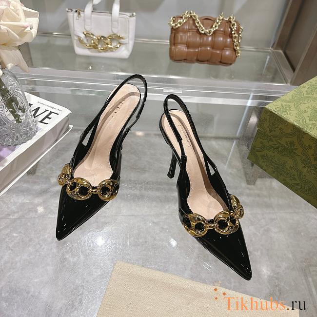 Gucci Slingback With Marina Chain Black Patent 10cm - 1