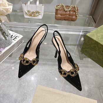 Gucci Slingback With Marina Chain Black Patent 10cm