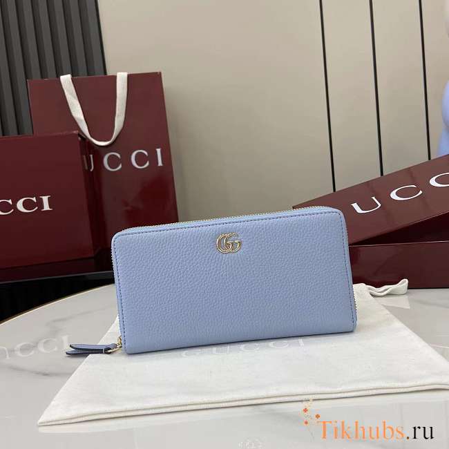 Gucci Bi-color GG Marmont Zip Around Wallet Blue 19x10.5x2cm - 1