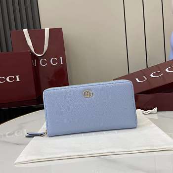 Gucci Bi-color GG Marmont Zip Around Wallet Blue 19x10.5x2cm