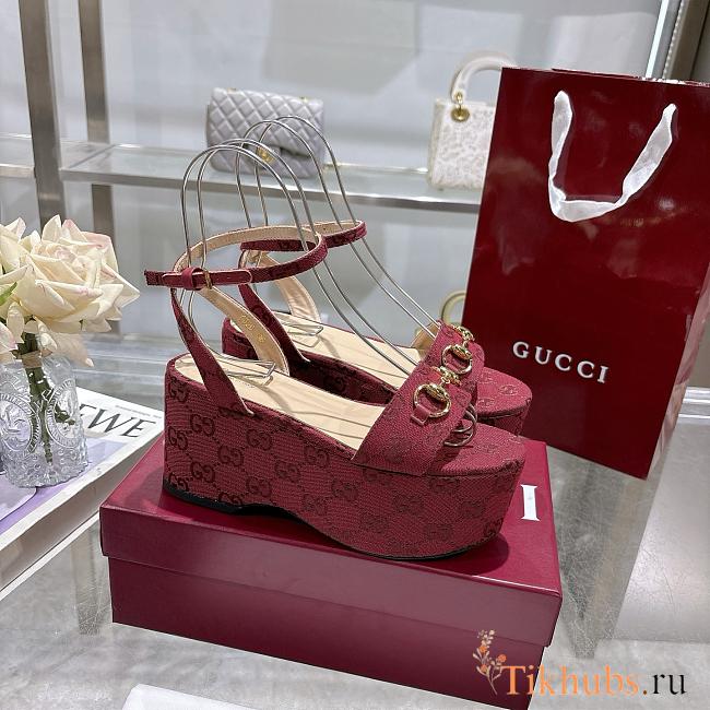 Gucci Women's Horsebit Flatform Sandal Red 7.5cm - 1