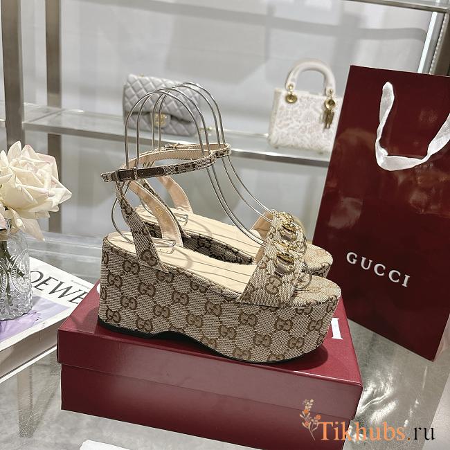 Gucci Women's Horsebit Flatform Sandal Beige 7.5cm - 1