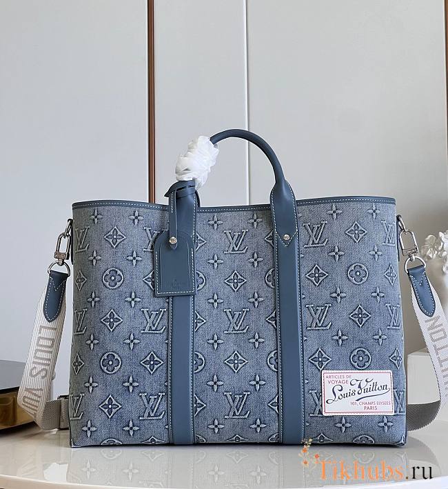Louis Vuitton LV Monogram Wash Denim Weekend Tote 43x34x17.5cm - 1
