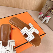 Hermes Oran Embroidered Calfskin Sandal White & Brown - 5