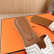 Hermes Oran Embroidered Calfskin Sandal White & Brown - 4