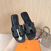 Hermes Oran Embroidered Calfskin Sandal Black - 2