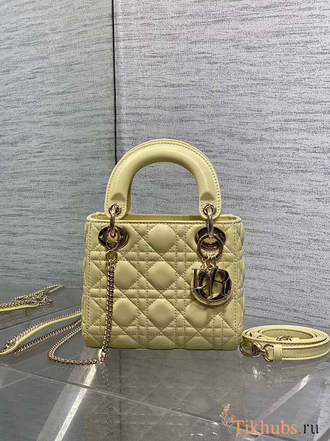 Dior Mini Lady Bag Yellow Lambskin 17cm - 1