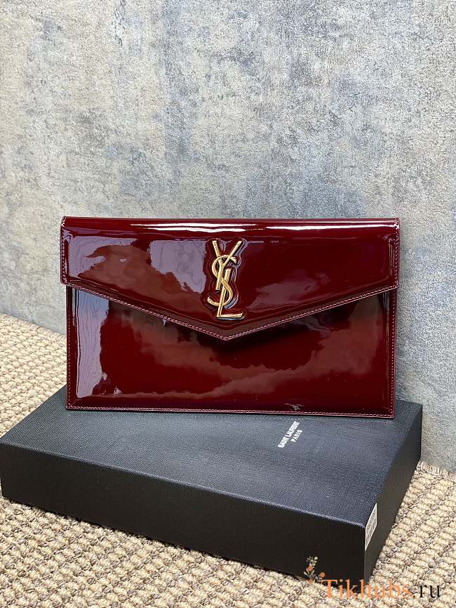 YSL Uptown Medium Leather Clutch Red Patent 27x16x2cm - 1